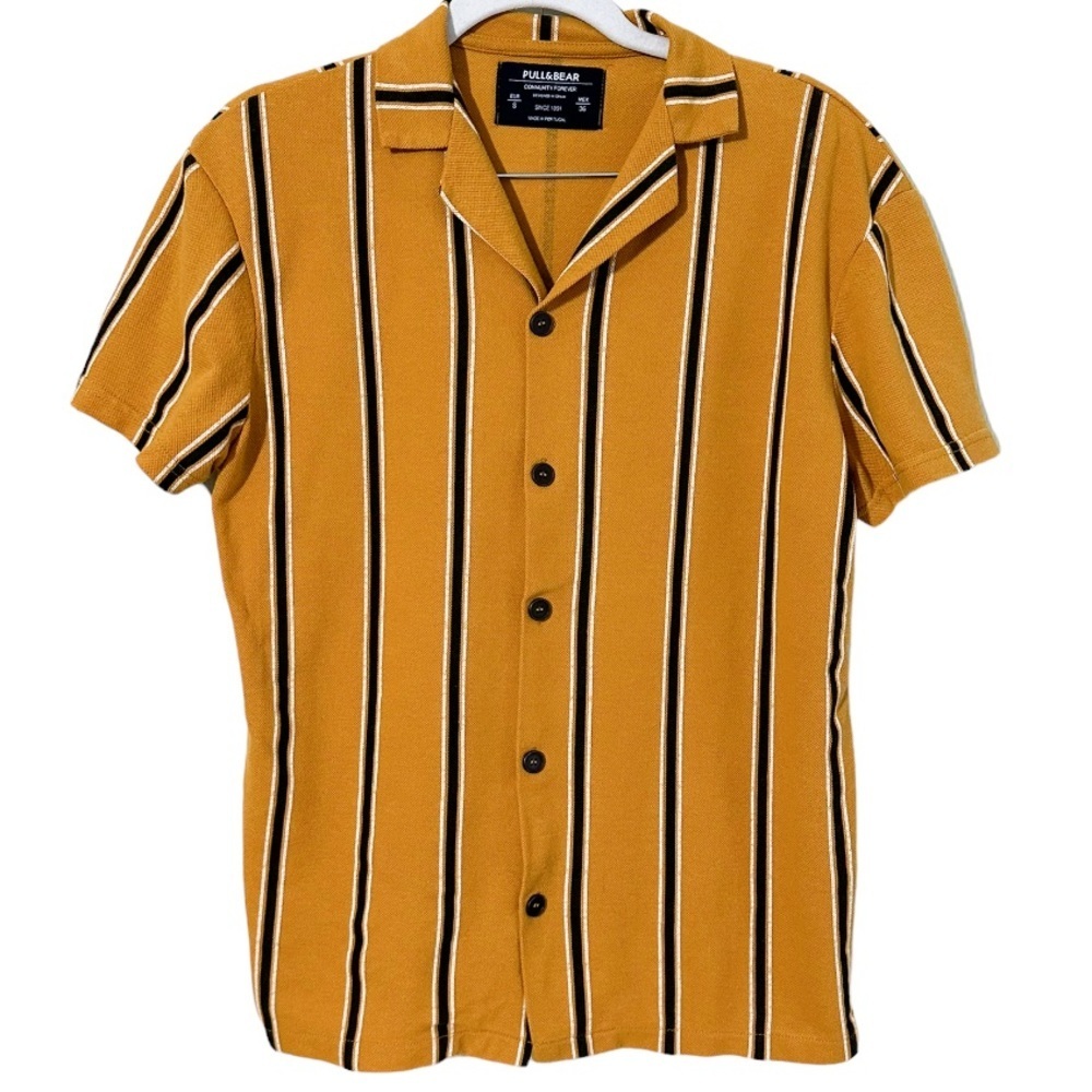 Pull&Bear Vertical Stripe Button Up Knit Shirt S - image 1